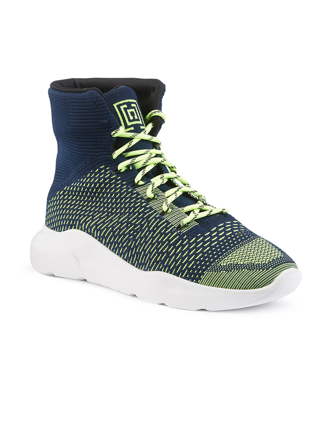 

FREESOUL FREEBON Mid Top Woven Design Textile Contrast Sole Sneakers, Navy blue