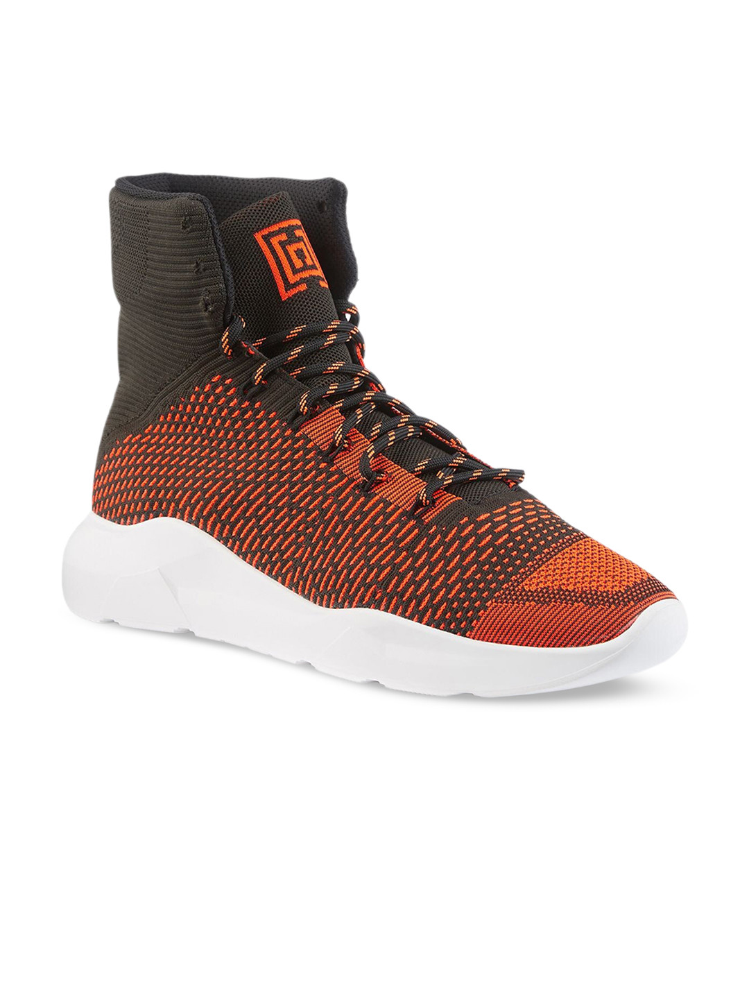 

FREESOUL FREEBON Mid Top Woven Design Textile Contrast Sole Sneakers, Orange