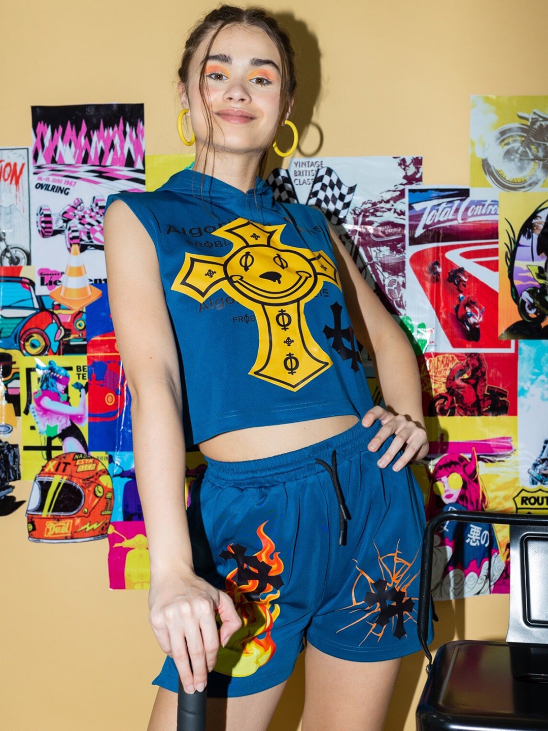 

Stylecast X Hersheinbox Blue Printed Top With Shorts Co-Ords
