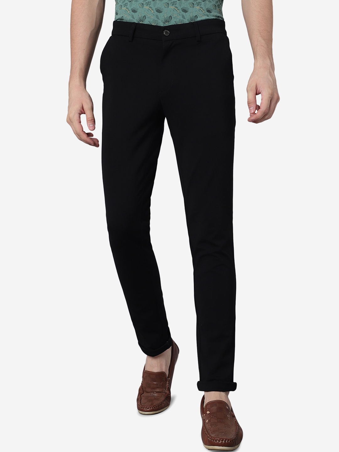 

JADE BLUE Men Mid-Rise Slim Fit Cotton Chinos Trousers, Black