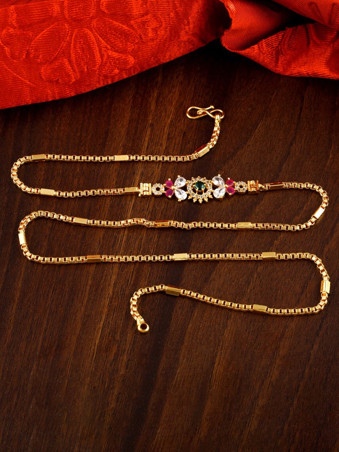 

MEENAZ Gold-Plated AD Stone Studded Temple Necklace