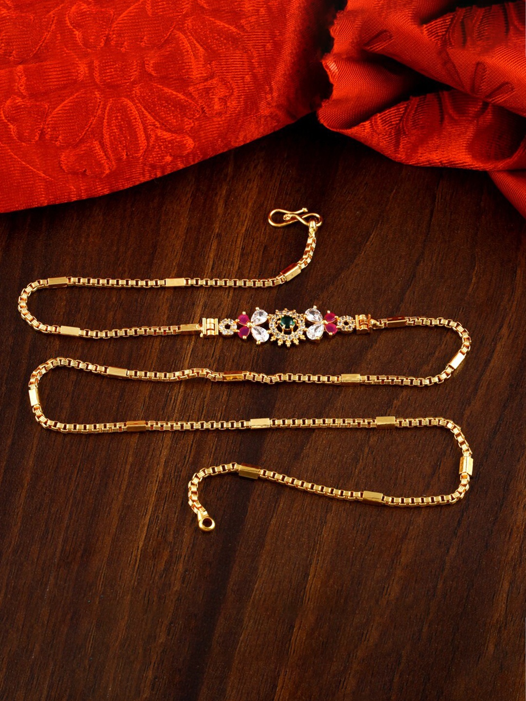 

MEENAZ Gold-Plated Temple AD Stone Studdd Necklace