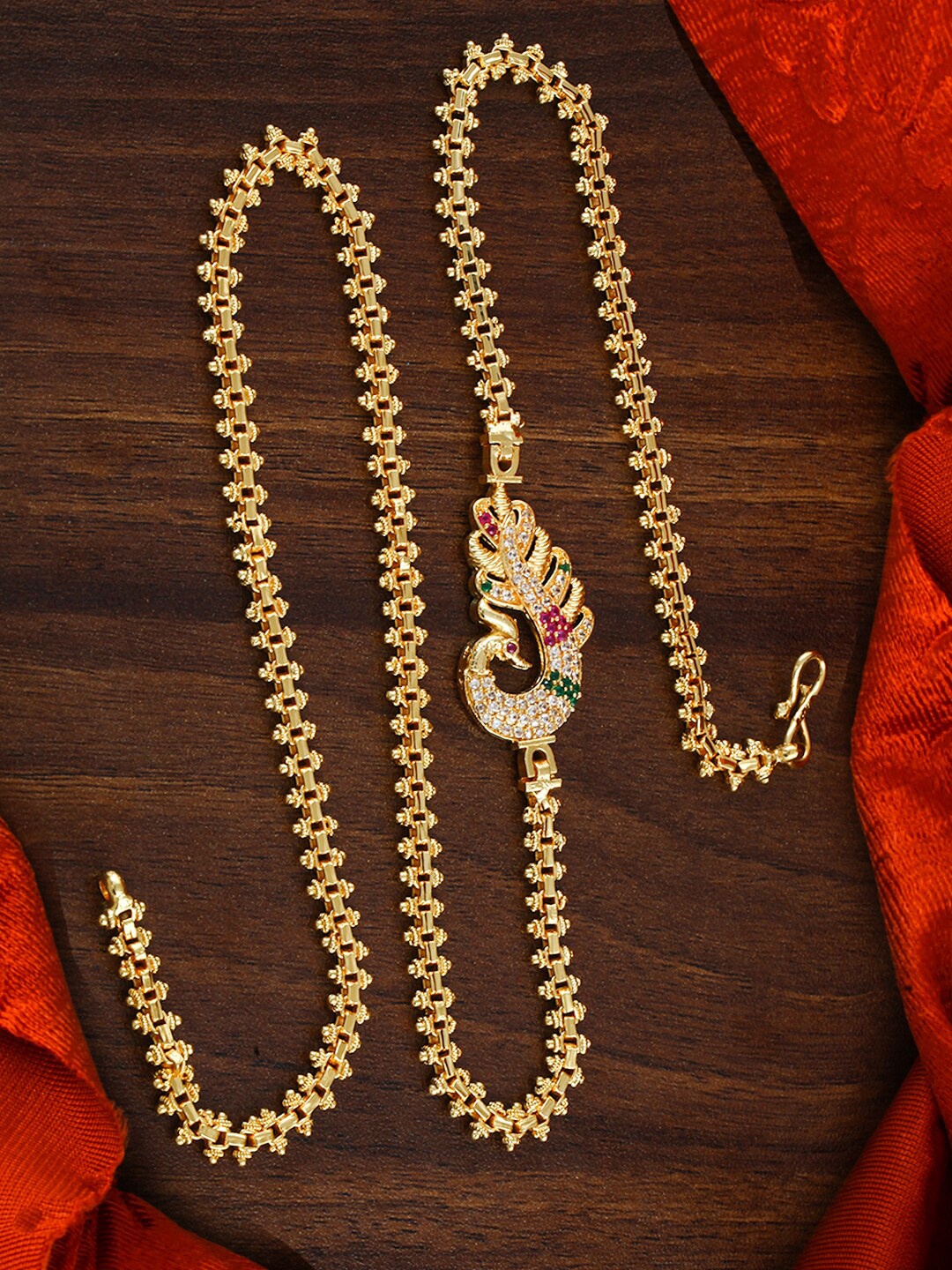 

MEENAZ Gold-Plated Temple AD Stone Studded Necklace