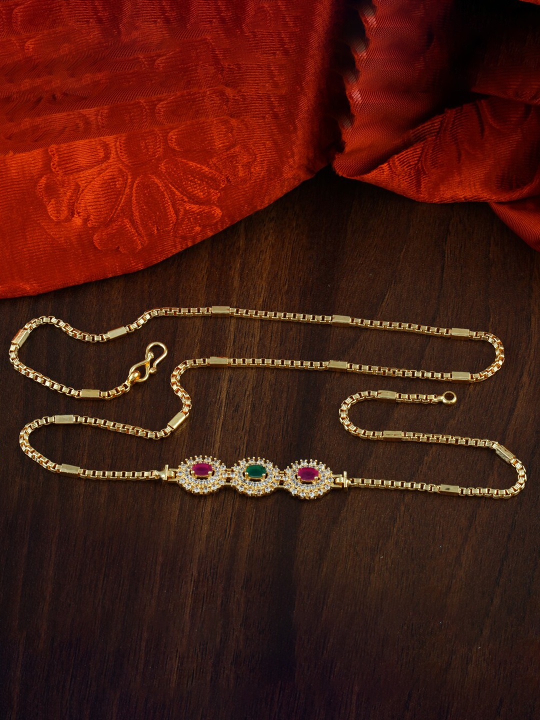 

MEENAZ Gold-Plated Temple AD Stone Studded Necklace