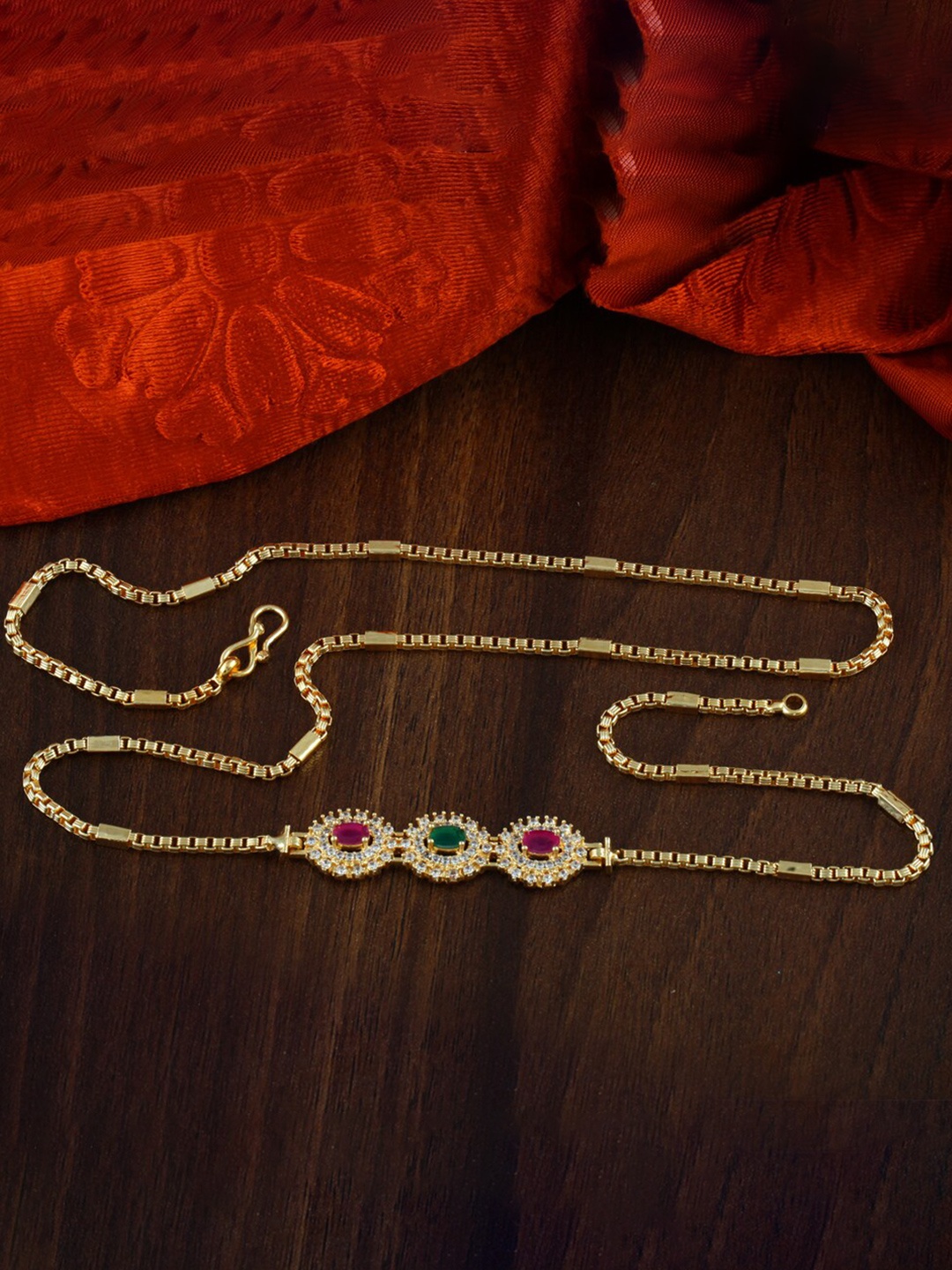

MEENAZ Gold-Plated Temple AD Stone Studded Necklace