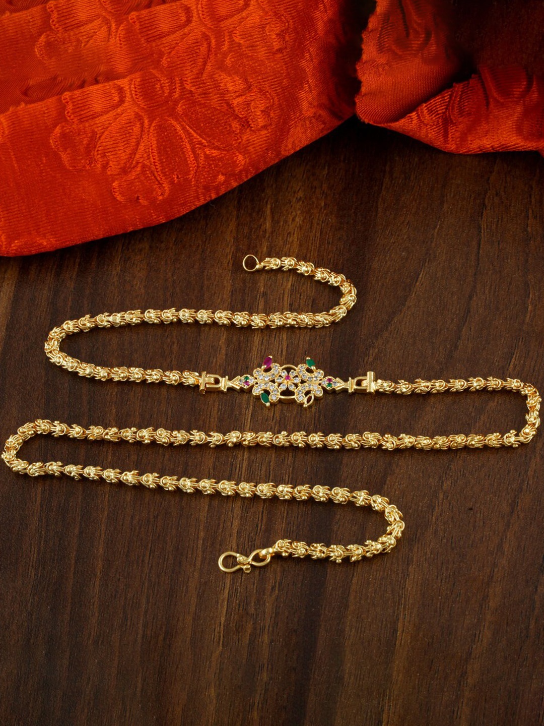 

MEENAZ Gold-Plated Temple AD Stone Studded Necklace