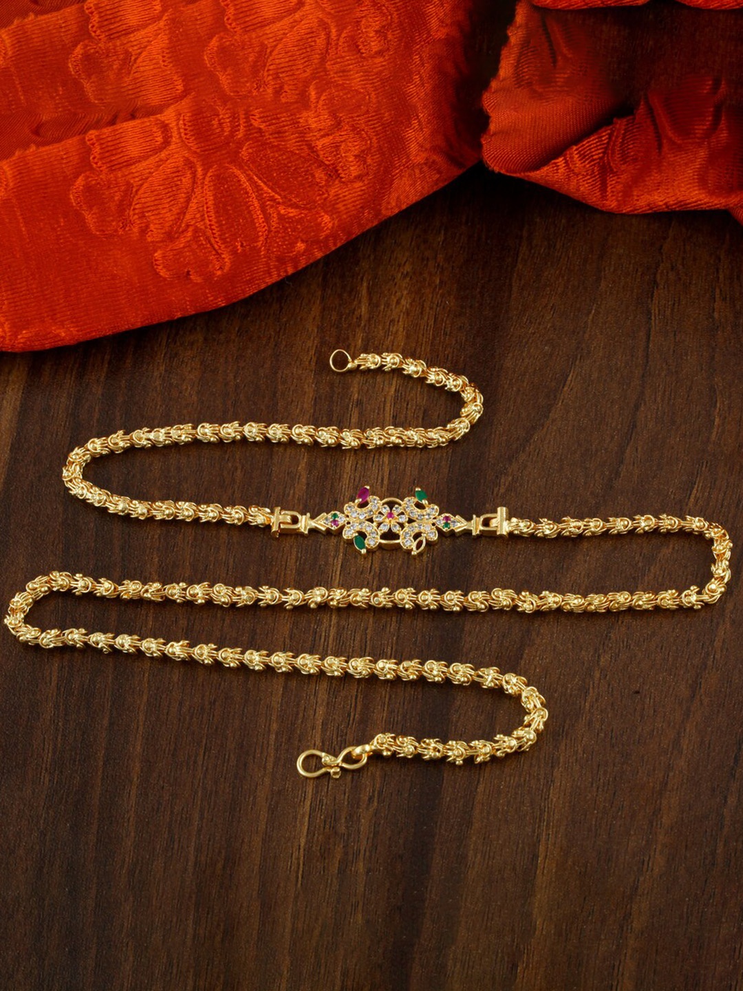 

MEENAZ Gold-Plated Temple AD Stone Studded Necklace