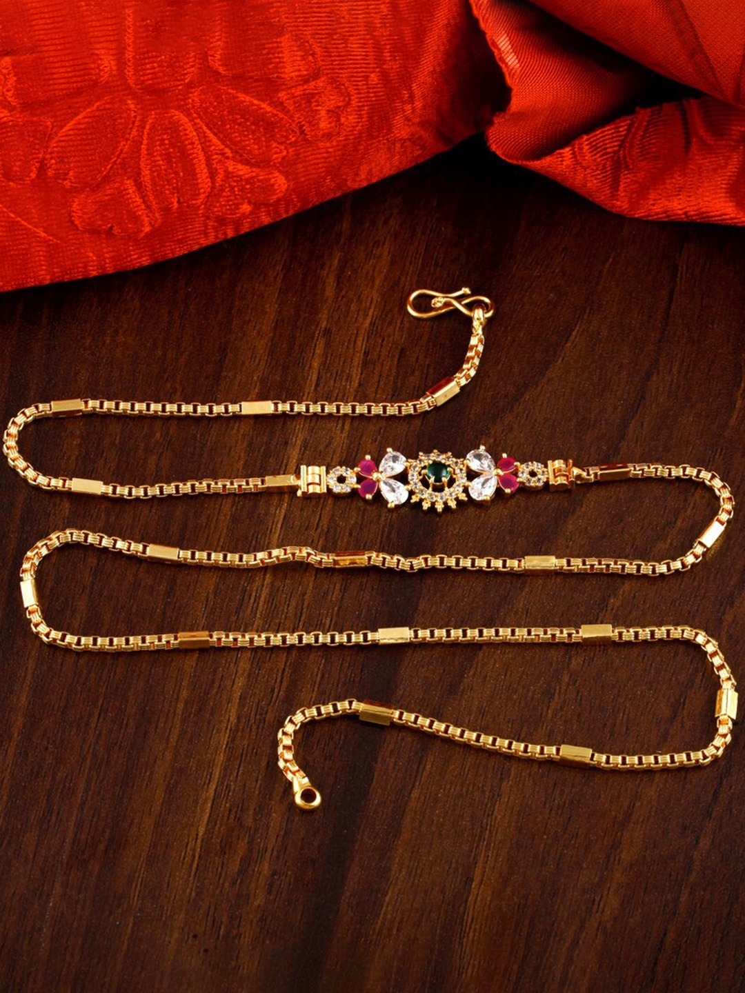 

MEENAZ Gold-Plated Temple AD Stone Studded Necklace