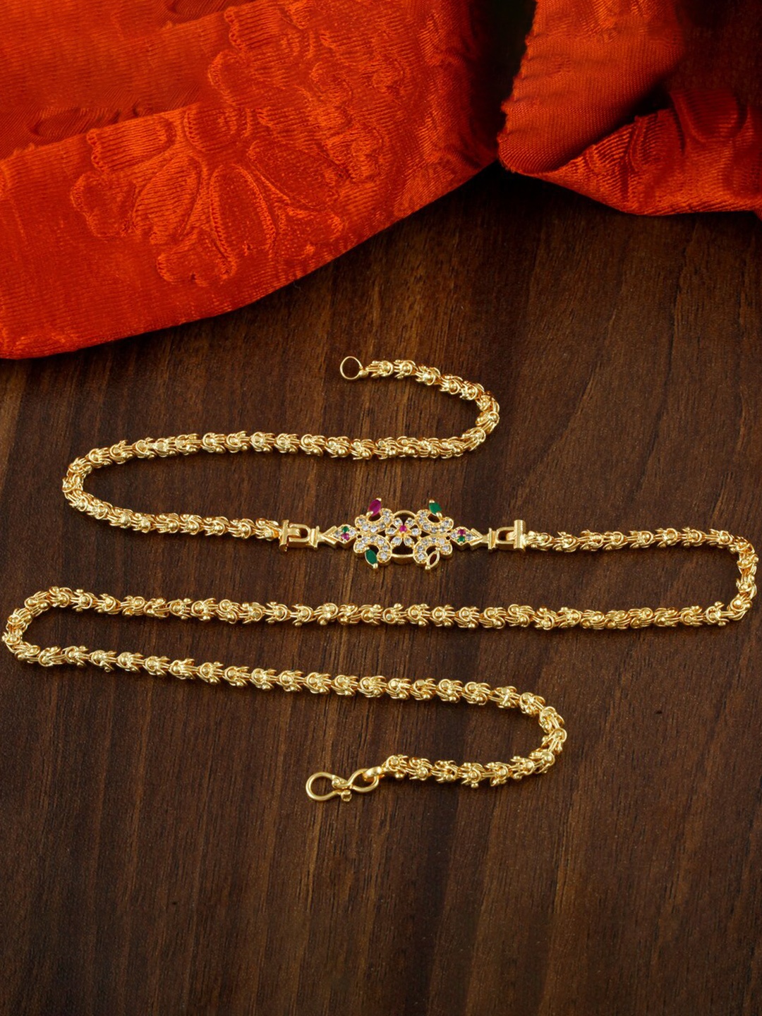 

MEENAZ Gold-Plated Temple AD Stone Studded Necklace