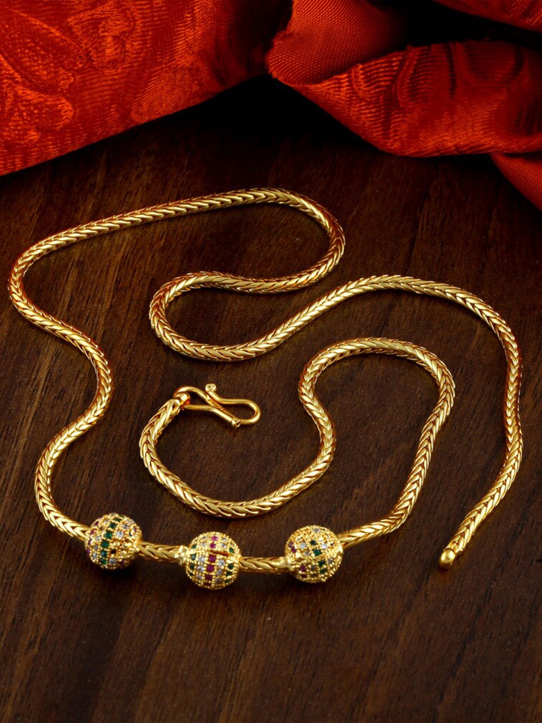 

MEENAZ Gold-Plated Temple AD Stone Studded Necklace