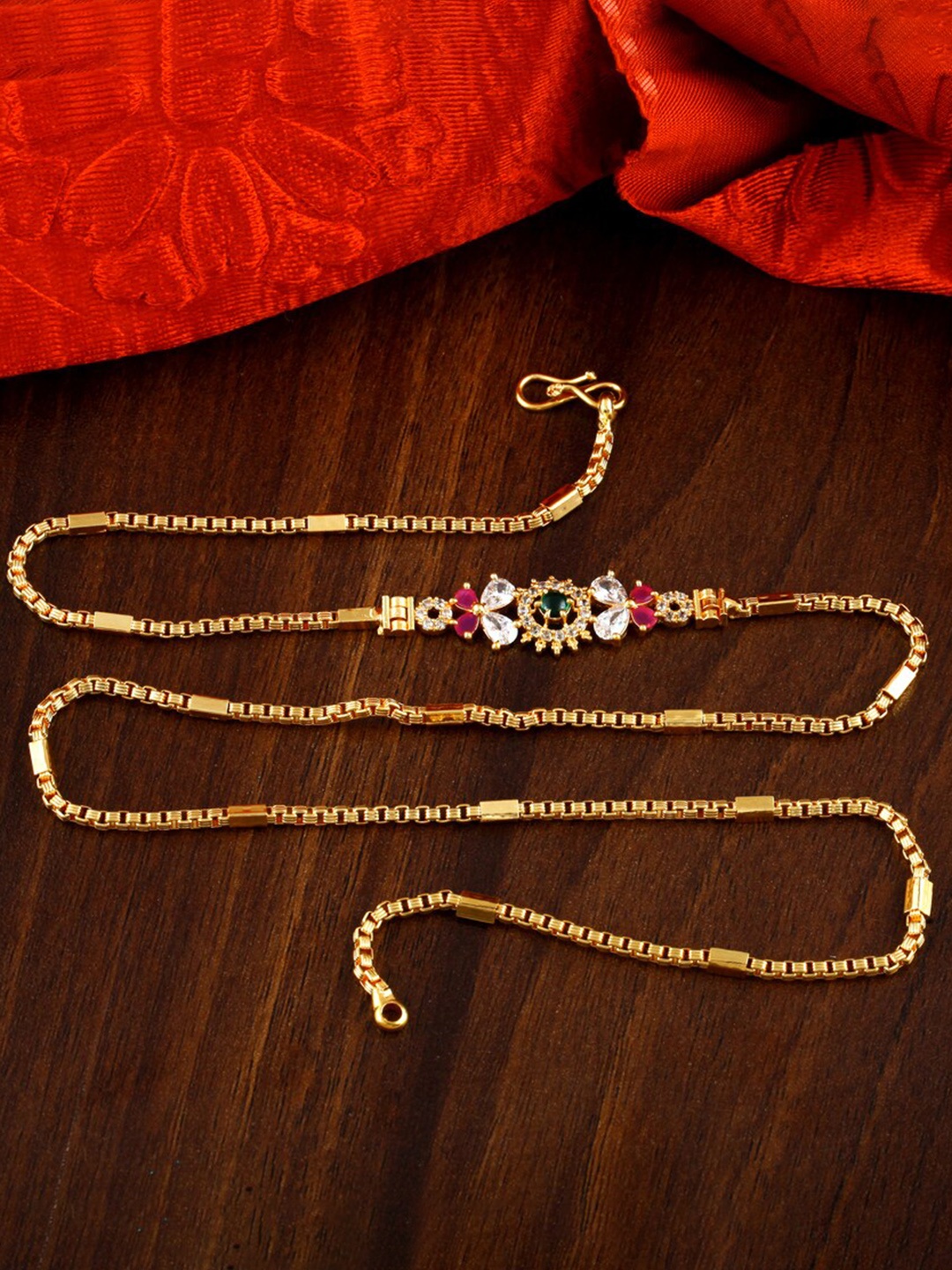 

MEENAZ Gold-Plated Temple AD Stone Studded Necklace