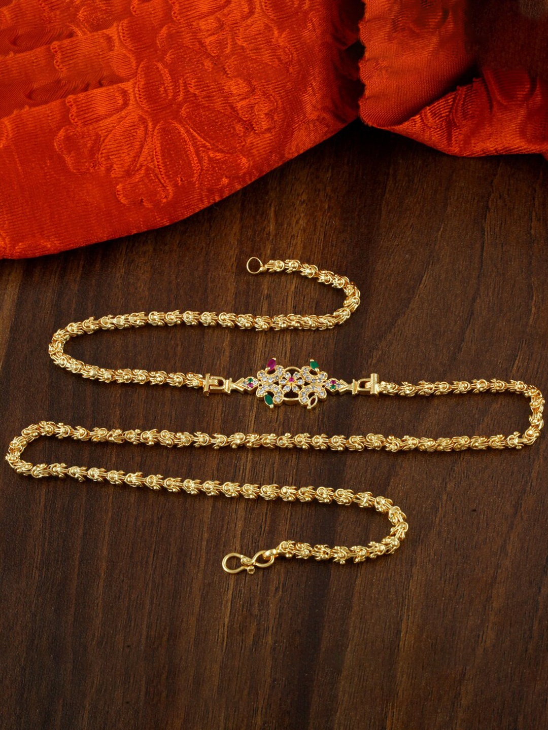 

MEENAZ Gold-Plated Temple AD Stone Studded Necklace