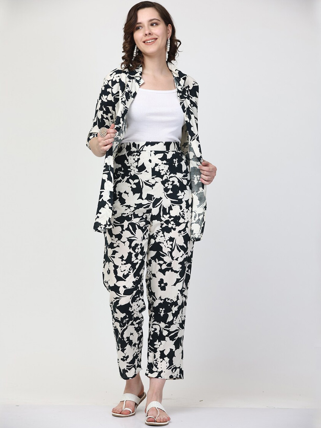 

Clora Creation Women Printed Shirt & Trouser Co-Ords, Black