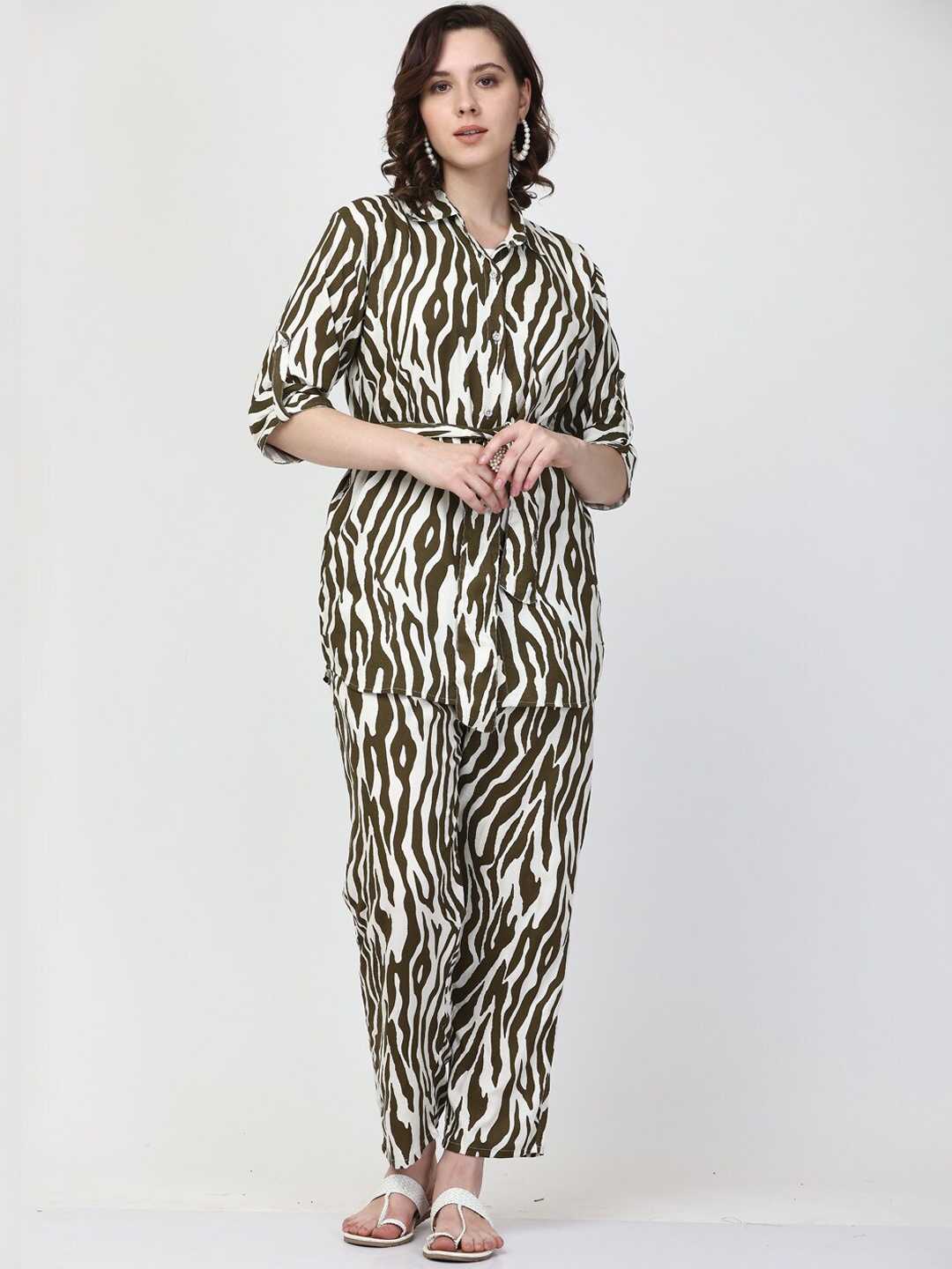 

Clora Creation Animal Printed Shirt & Trousers, Olive