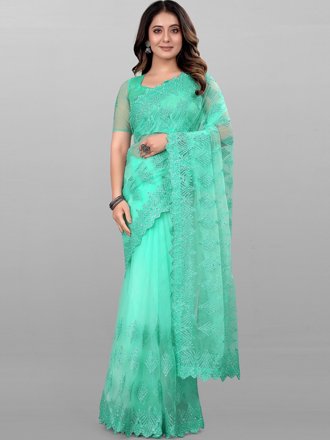 

JSItaliya Sequin Embellished Net Saree, Turquoise blue