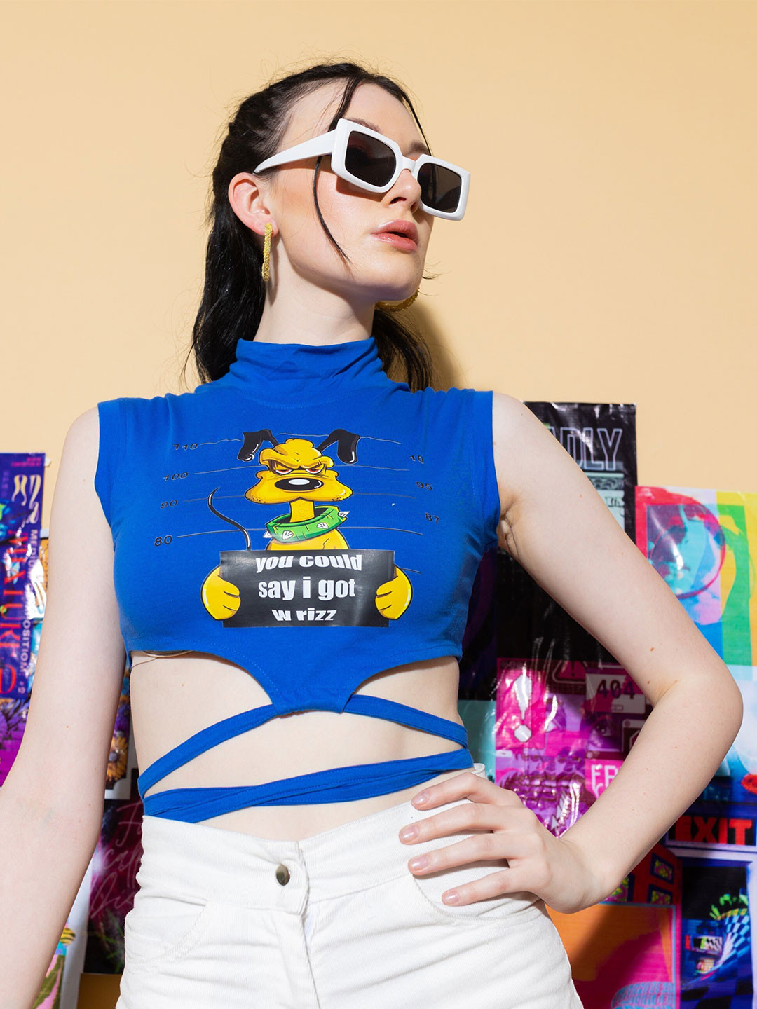 

Stylecast X Hersheinbox Graphic Printed Tie-Up Cotton Top, Blue