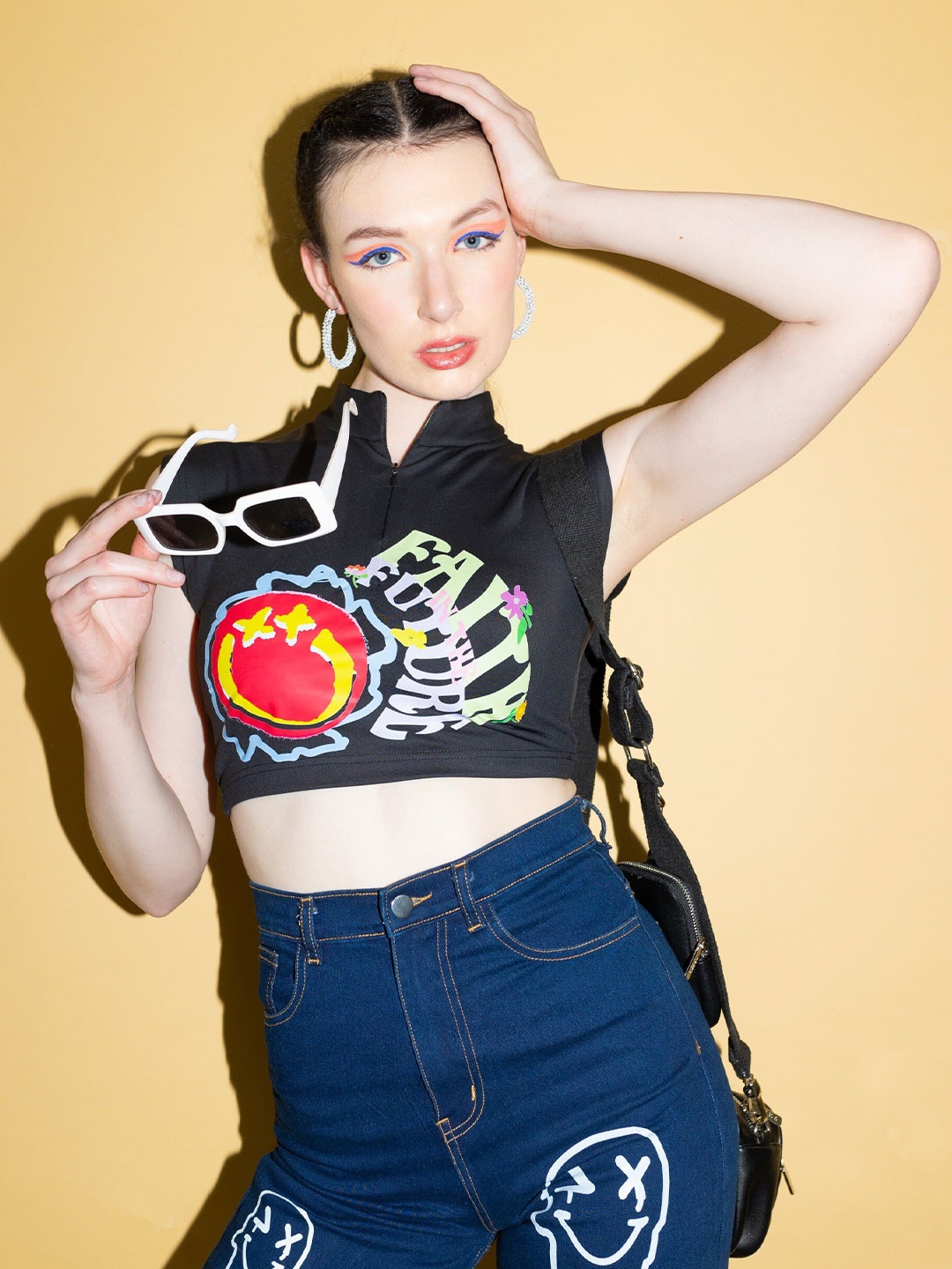

Stylecast X Hersheinbox Black Typography Printed Hight Neck Top