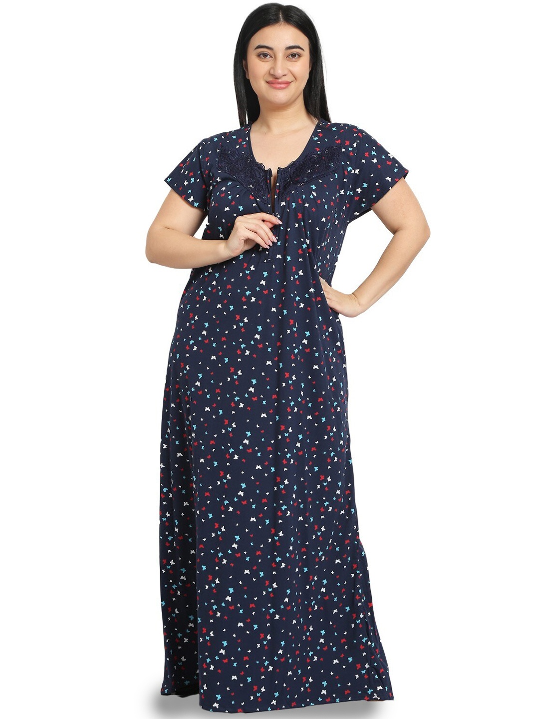 

Zionity Conversational Printed Maxi Nightdress, Blue