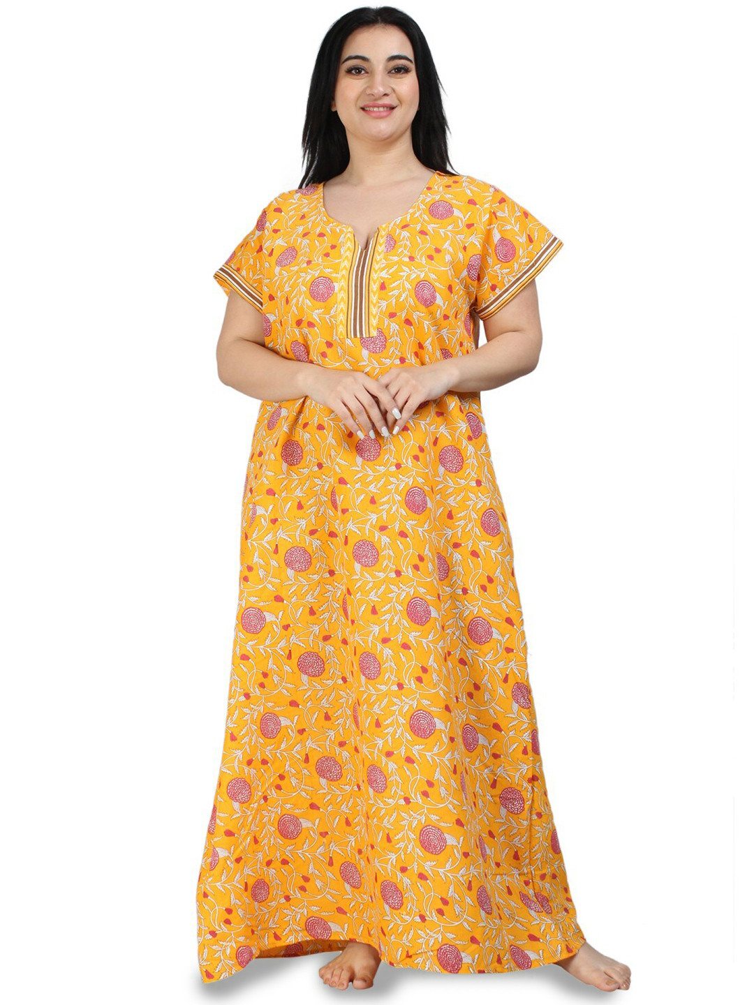 

Zionity Floral Printed Maxi Nightdress, Yellow