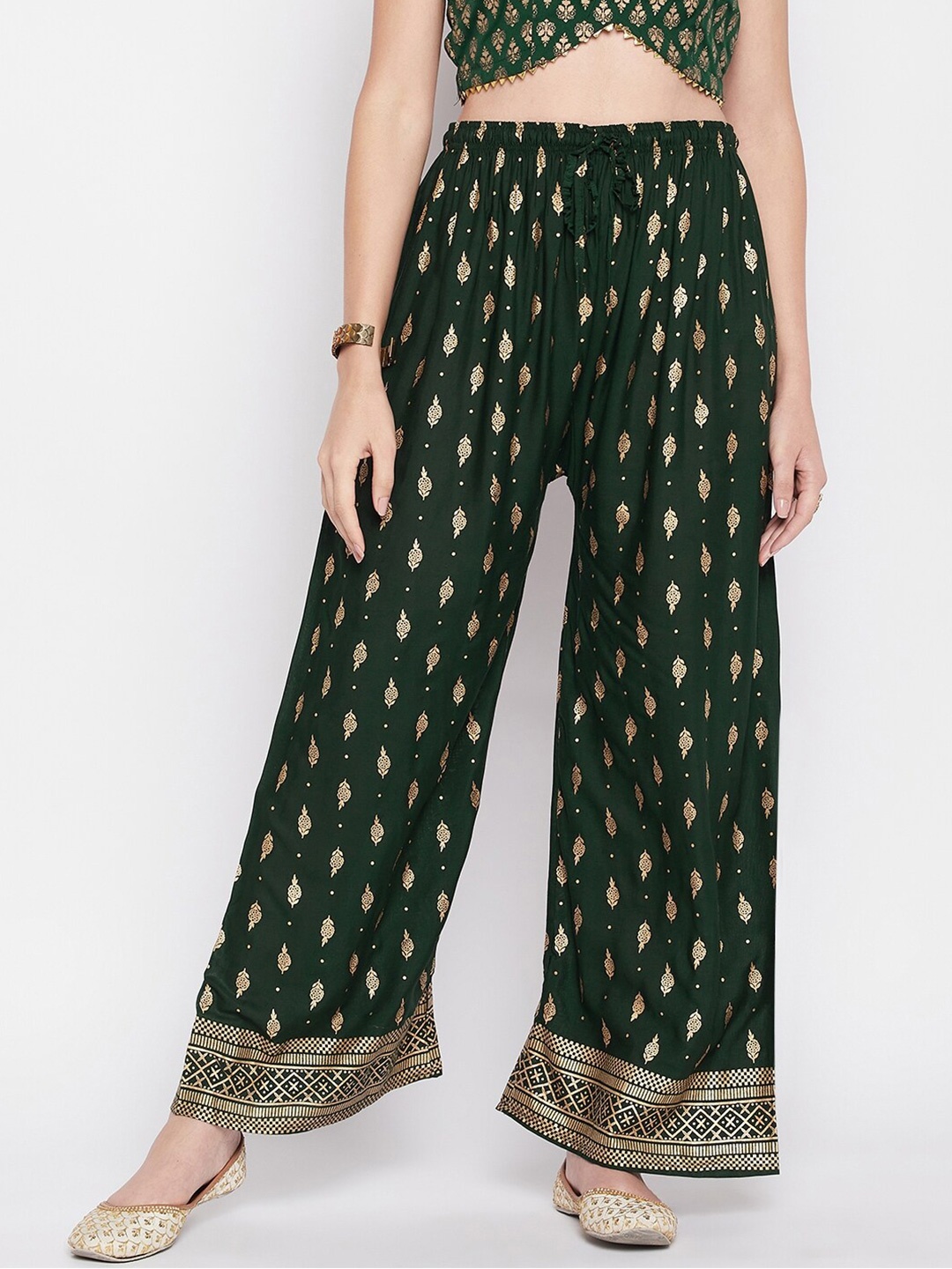

Clora Creation Women Floral Printed Wide Leg Palazzos, Green