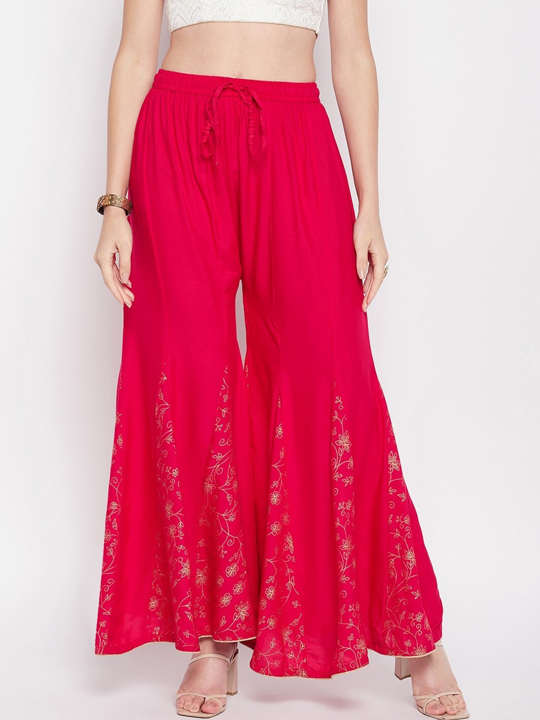 

Clora Creation Women Floral Printed Flared Palazzos, Magenta
