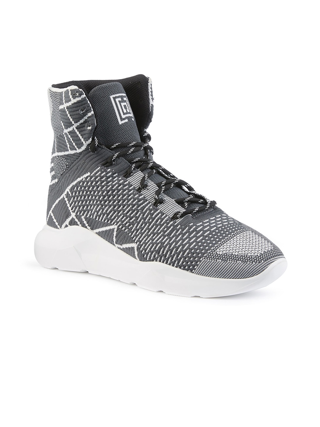 

FREESOUL FREENICK Mid Top Woven Design Textile Contrast Sole Sneakers, Grey