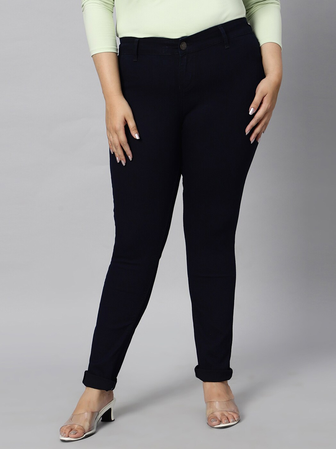 

ZUSH Women Plus Size Mid-Rise Regular-Fit Denim Cotton Jeggings, Navy blue