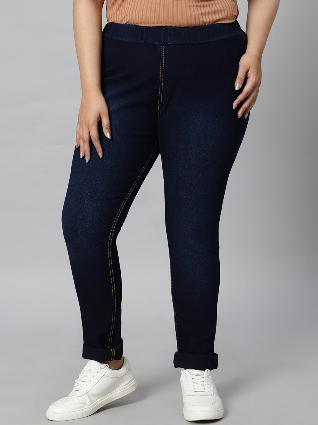 

ZUSH Women Plus Size Mid-Rise Regular-Fit Denim Cotton Jeggings, Blue