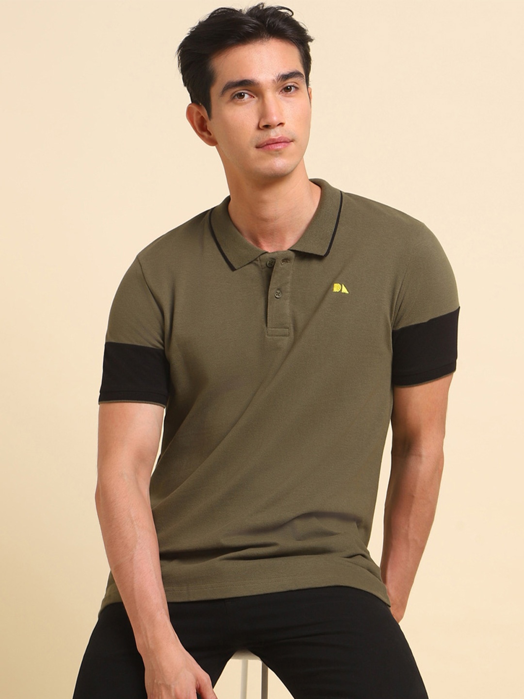 

Dennis Lingo Colourblocked Polo Collar Regular Fit T-Shirt, Olive