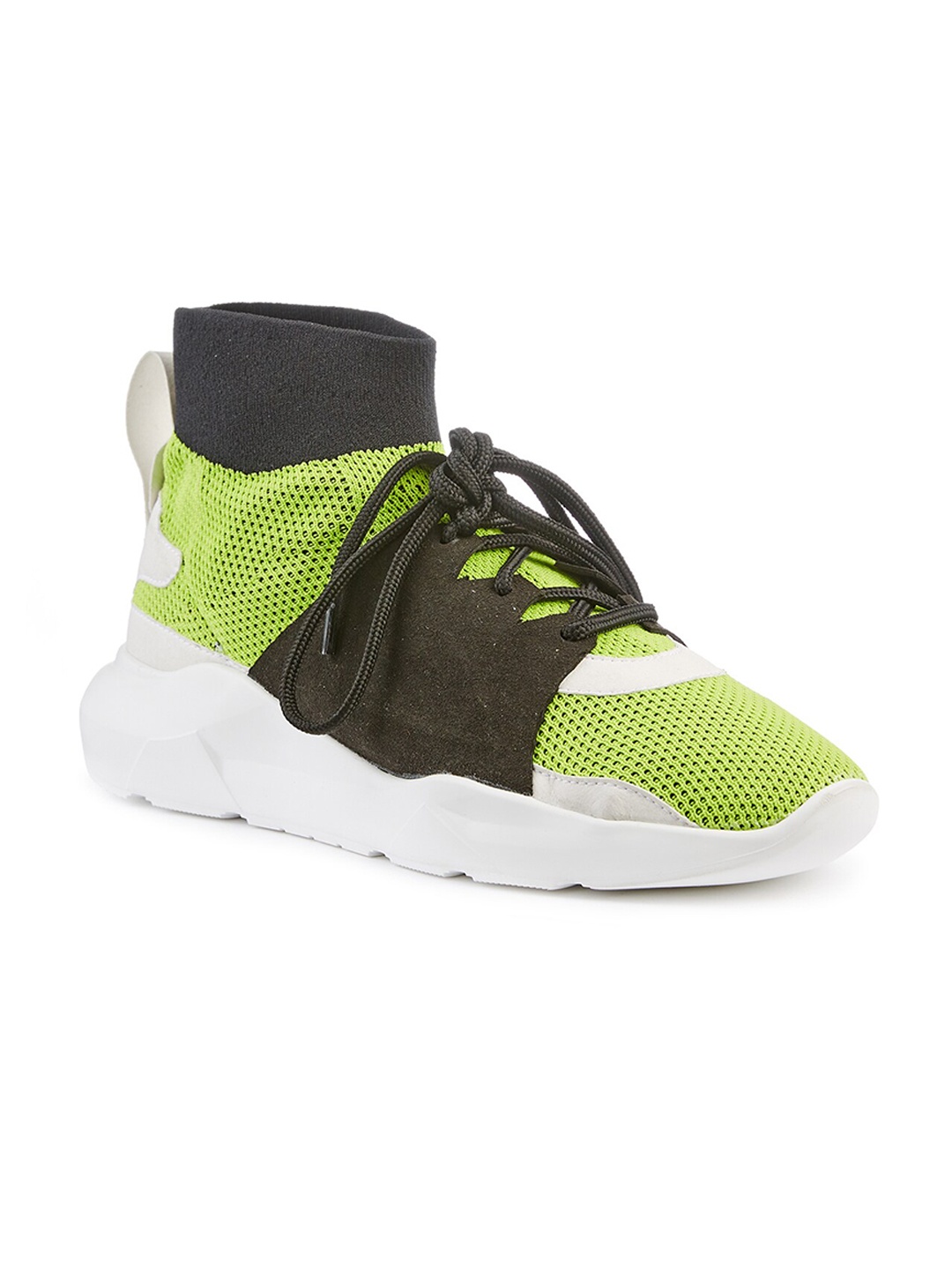 

FREESOUL FREERYNTH Mid Top Colourblocked Textile Contrast Sole Sneakers, Lime green