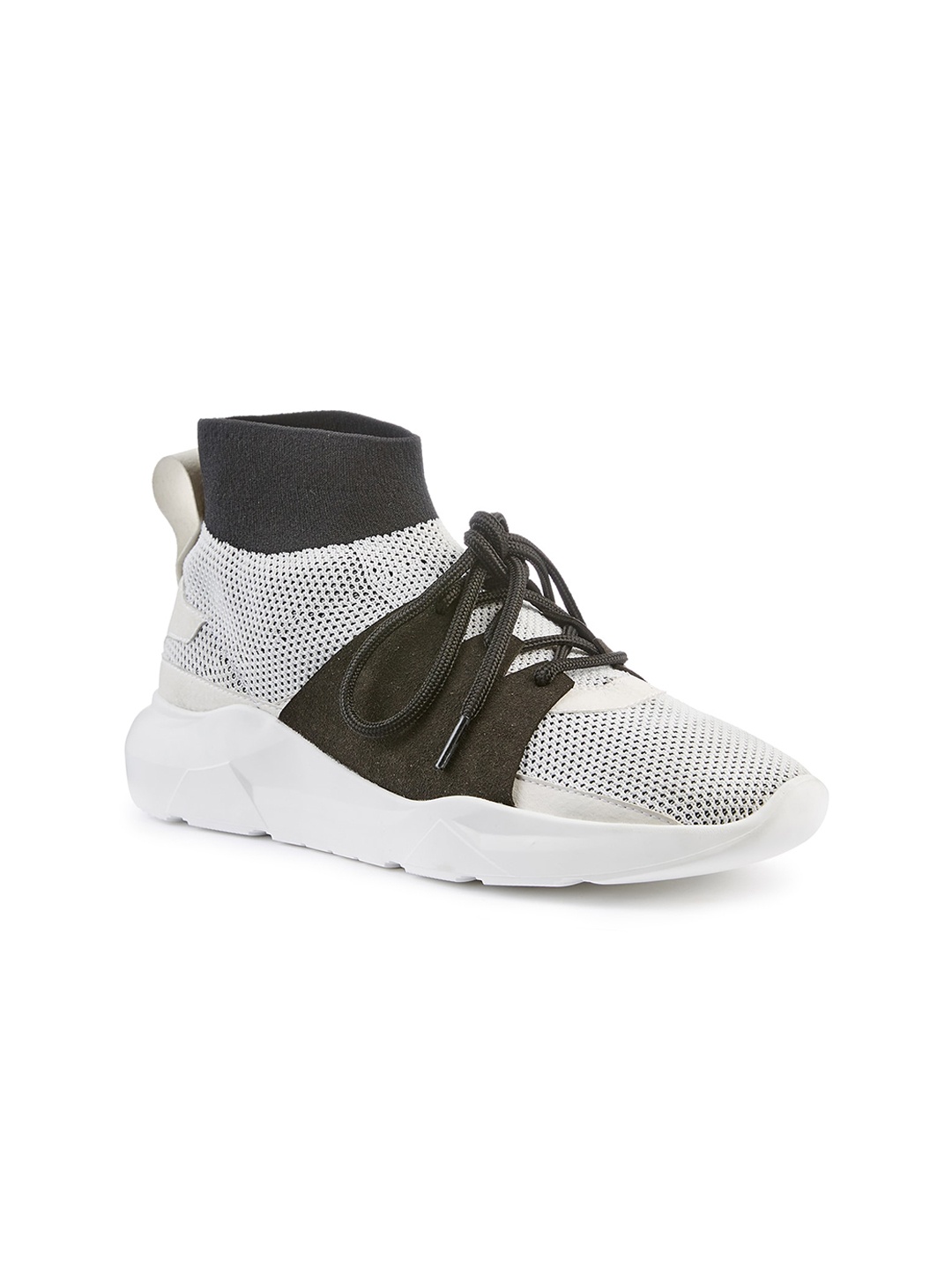 

FREESOUL FREERYNTH Mid Top Woven Design Textile Contrast Sole Sneakers, Grey