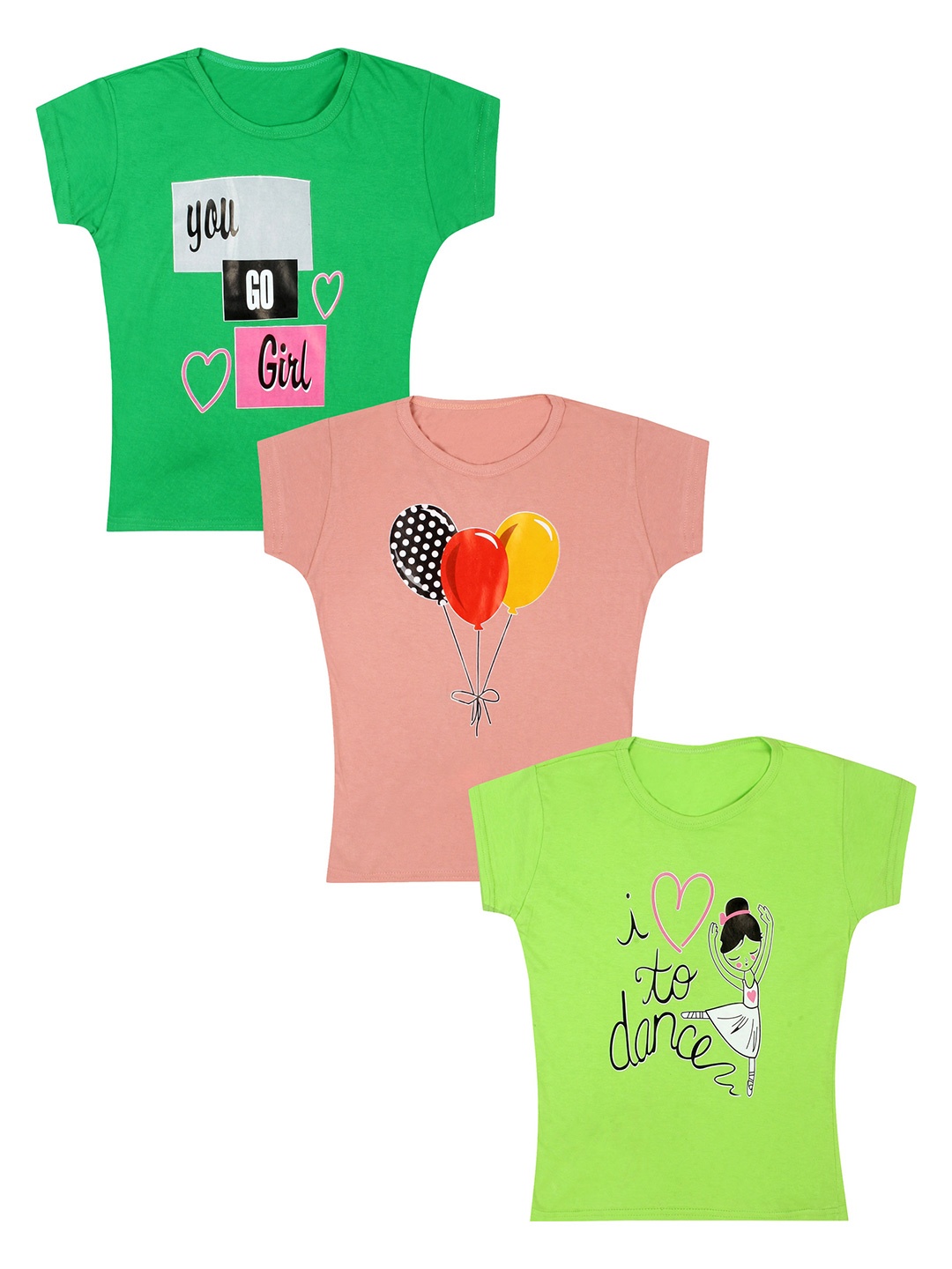 

CAREPLUS Girls Pack Of 3 Printed Cotton T-Shirts, Green