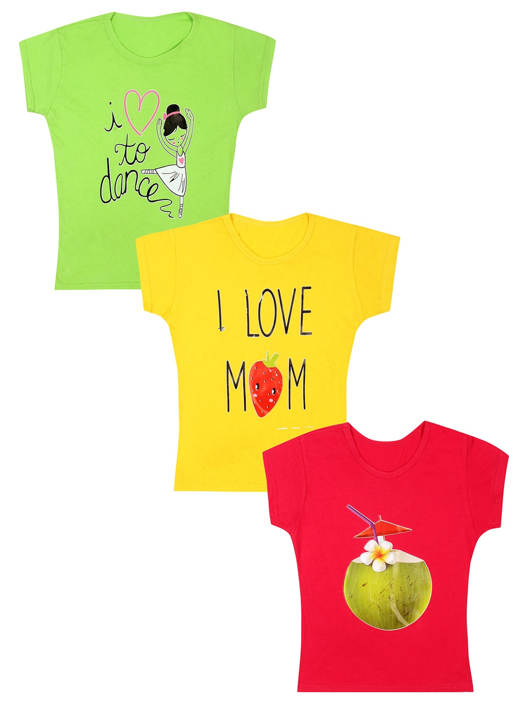 

CAREPLUS Girls Pack Of 3 Printed Cotton T-shirts, Green