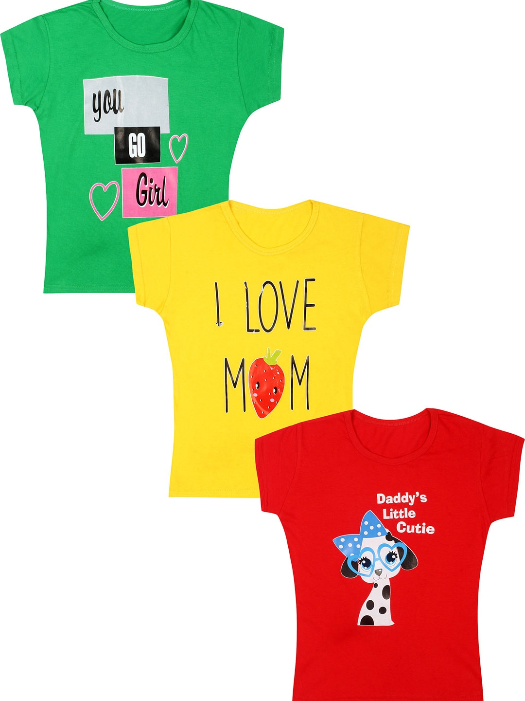 

CAREPLUS Girls Pack Of 3 Typography Printed Cotton T-Shirts, Green