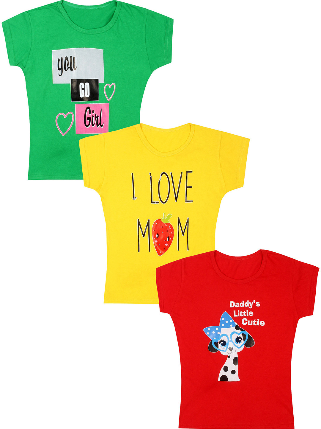 

CAREPLUS Girls Pack Of 3 Printed Cotton T-Shirts, Green