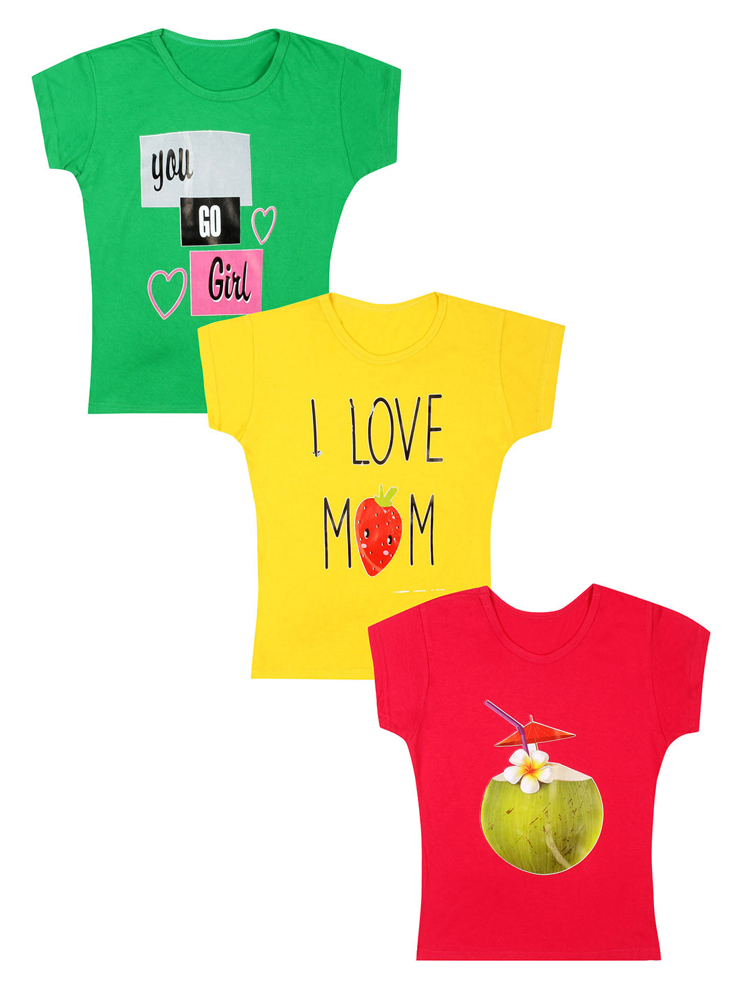 

CAREPLUS Girls Pack Of 3 Printed Cotton T-shirts, Green