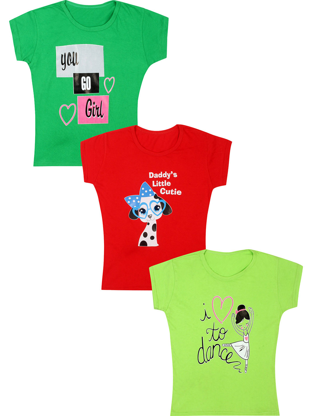

CAREPLUS Girls Pack Of 3 Printed Cotton T-shirts, Green