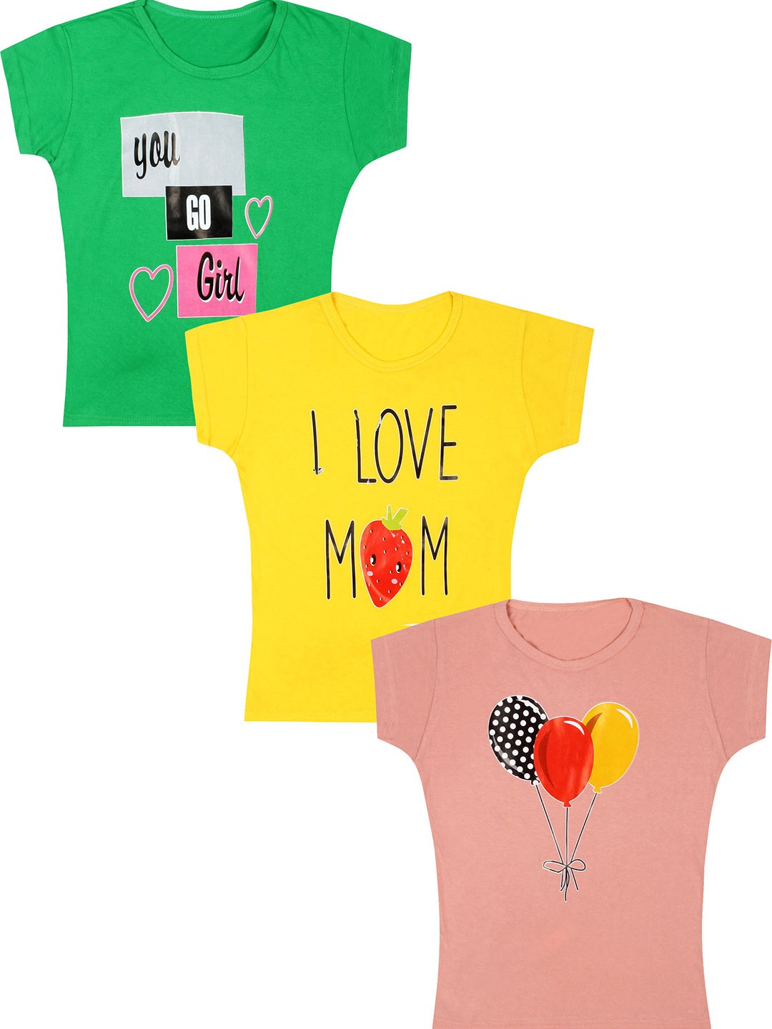 

CAREPLUS Girls Pack Of 3 Printed Cotton T-shirts, Green