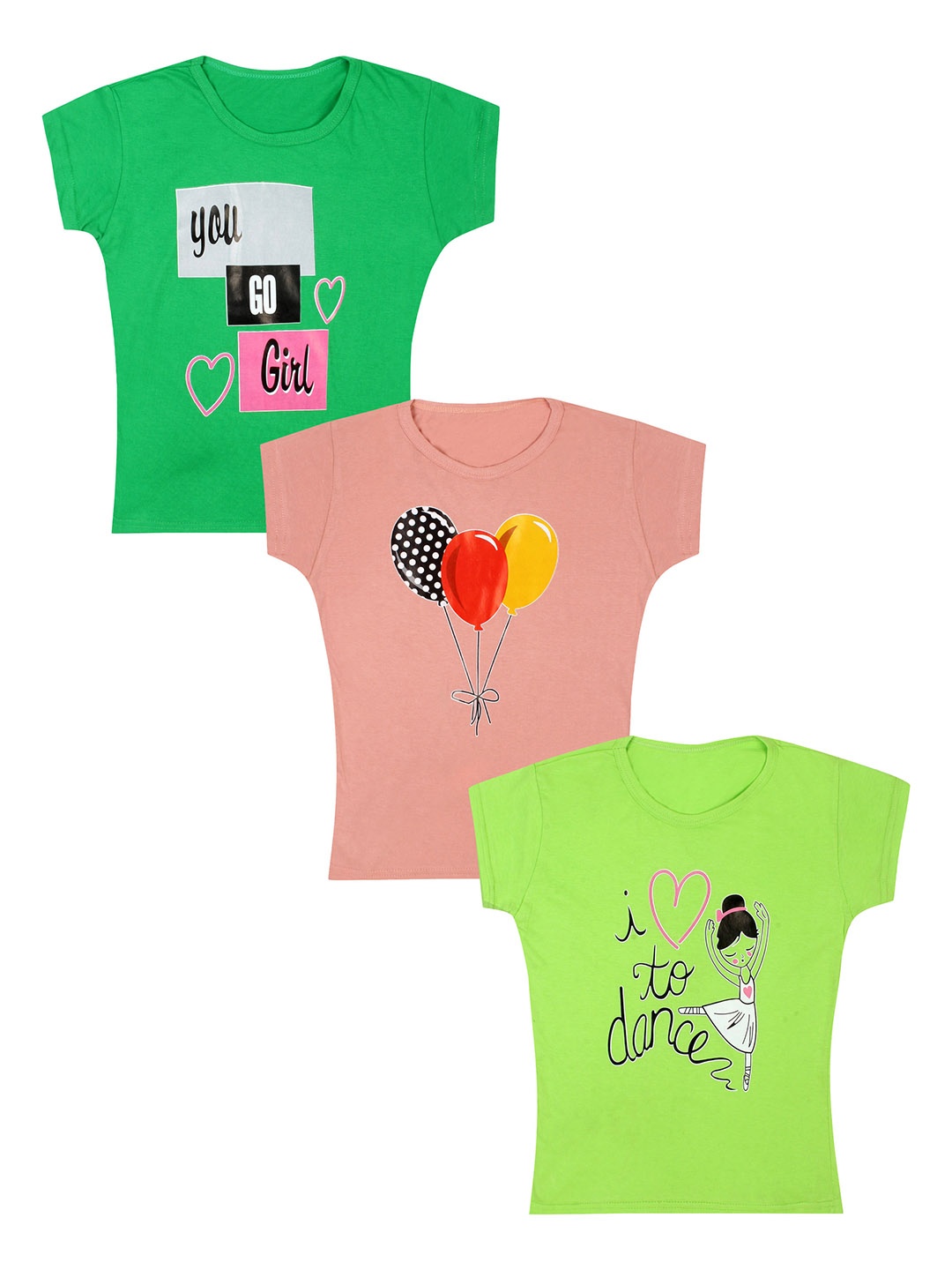 

CAREPLUS Girls Pack Of 3 Printed Cotton T-shirts, Peach