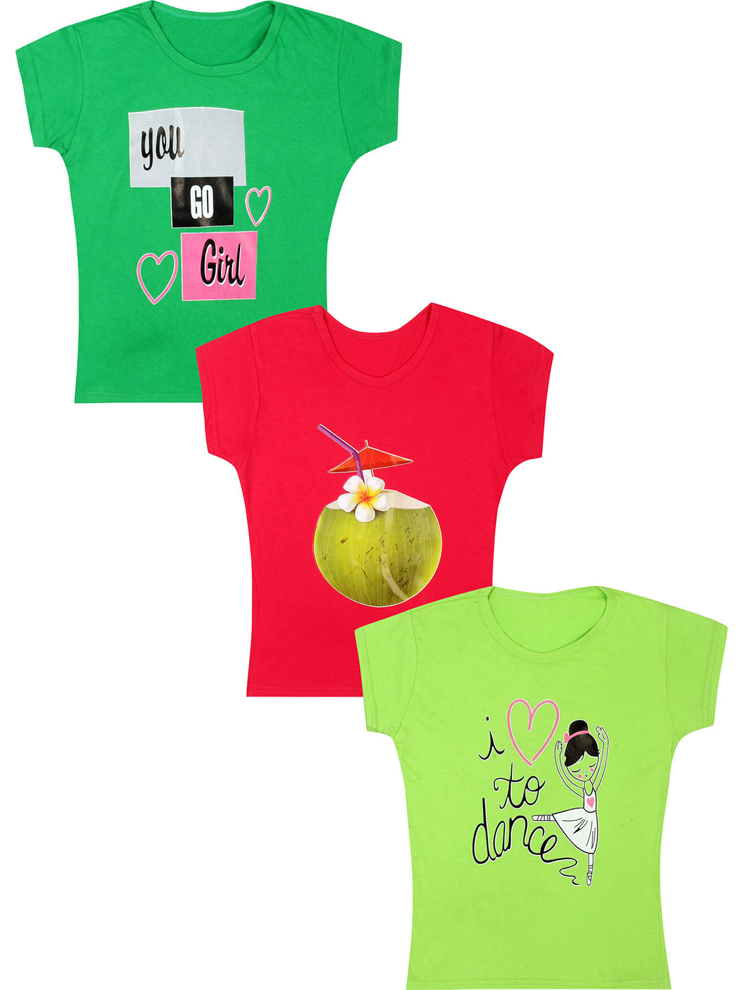

CAREPLUS Girls Pack Of 3 Printed Cotton T-shirts, Pink