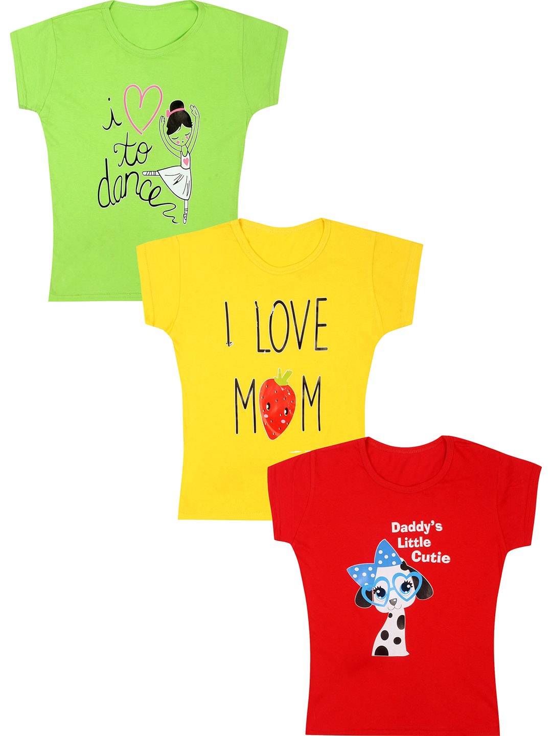 

CAREPLUS Girls Pack Of 3 Printed Cotton T-shirts, Yellow