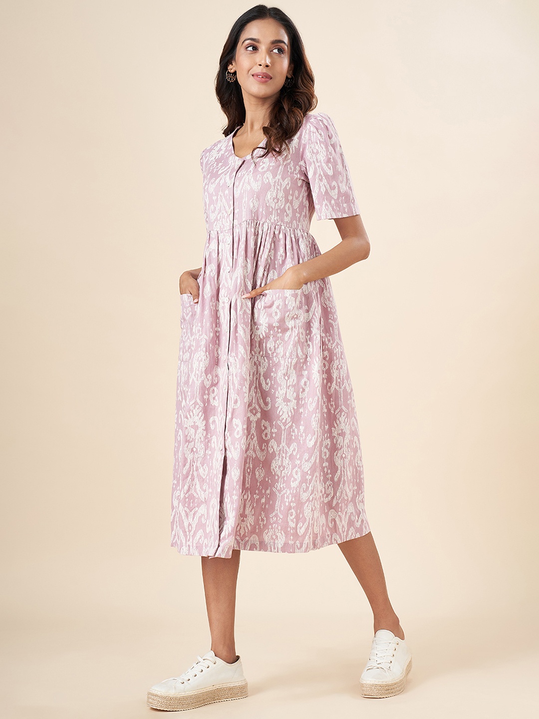 

AKKRITI BY PANTALOONS Floral Print Empire Midi Dress, Mauve