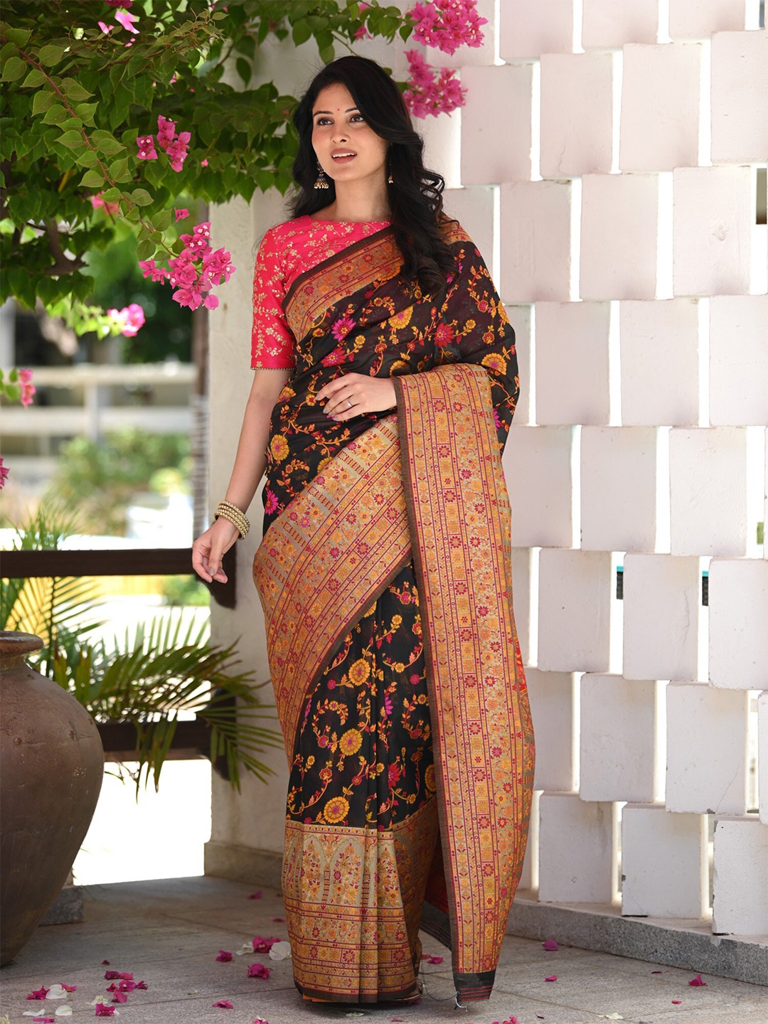 

BEATITUDE Floral Woven Design Saree, Black