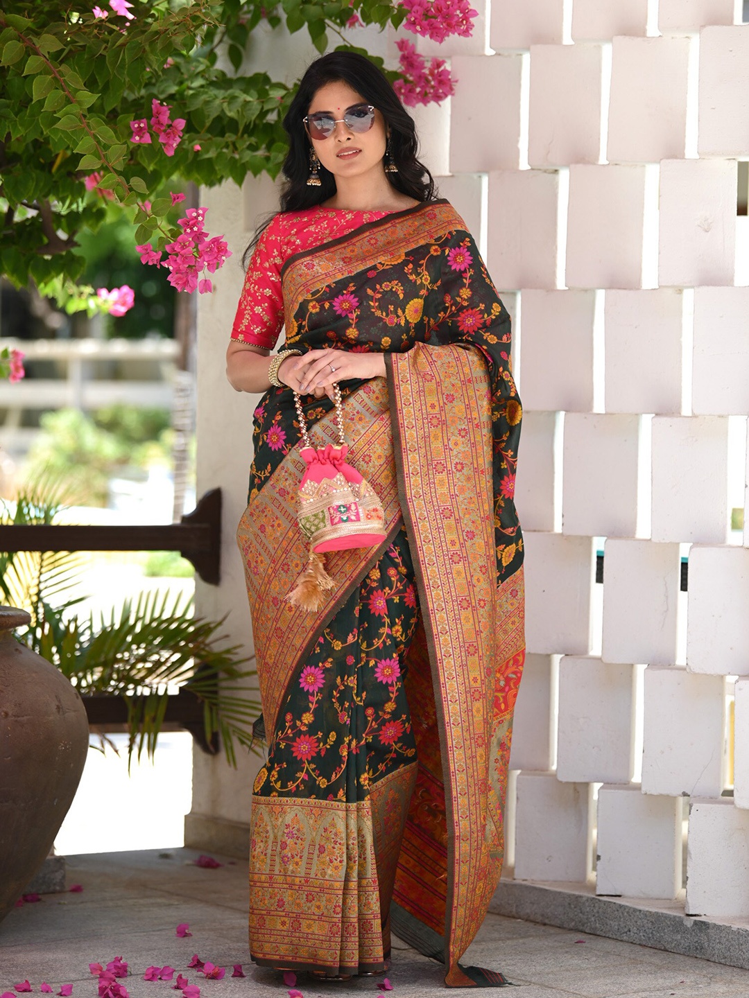

BEATITUDE Floral Zari Saree, Black