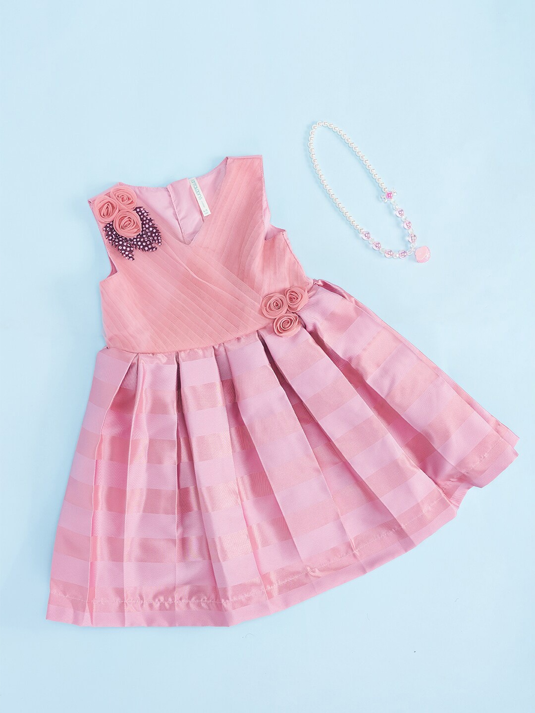 

Pantaloons Junior Girls Striped Embellished Cotton Fit & Flare Dress, Peach
