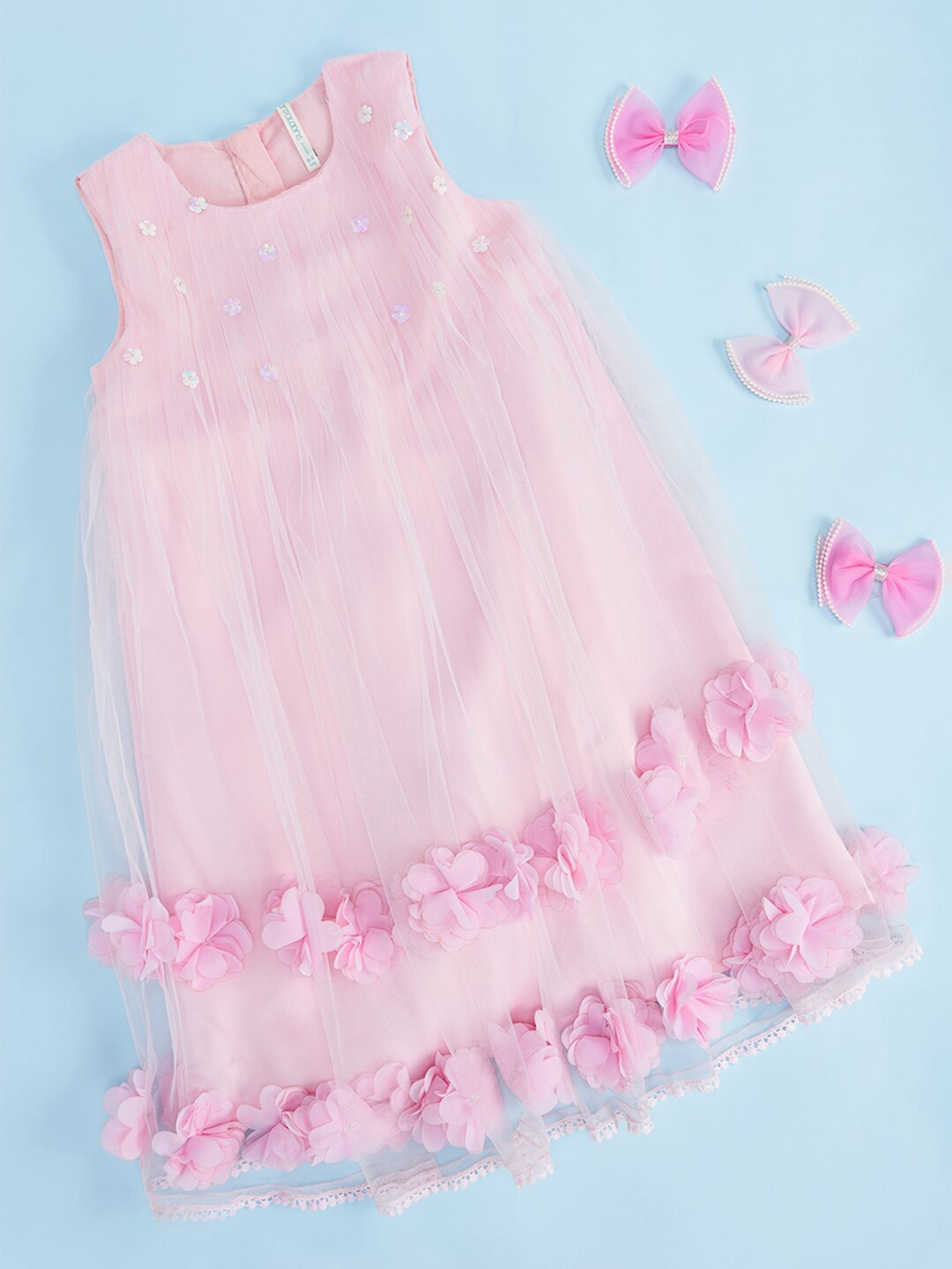 

Pantaloons Junior Girls Embellished Layered Cotton A-Line Dress, Pink