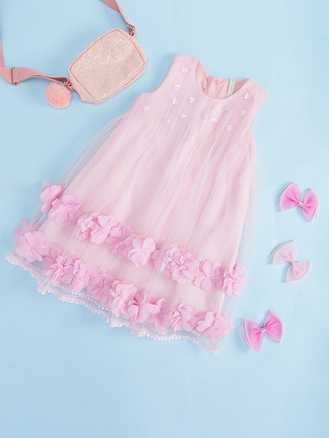 

Pantaloons Junior Girls Embellished Layered Cotton A-Line Dress, Pink