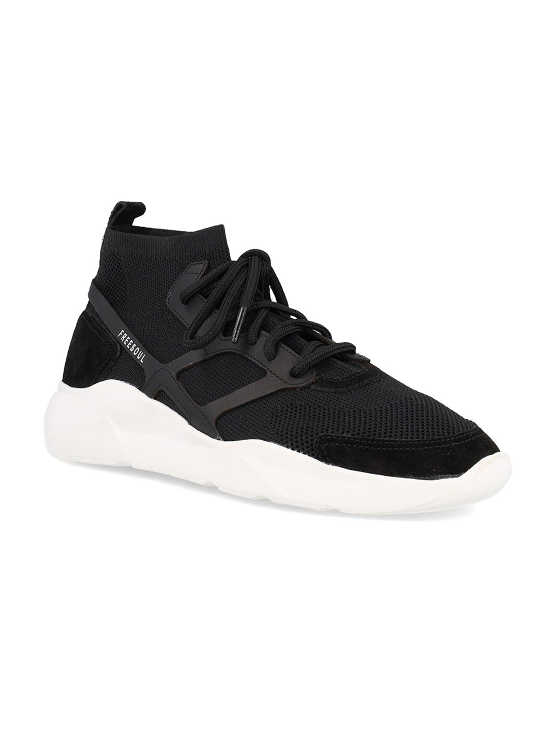 

FREESOUL WoUnisex FREEVAL Mid Top Textile Contrast Sole Sneakers, Black