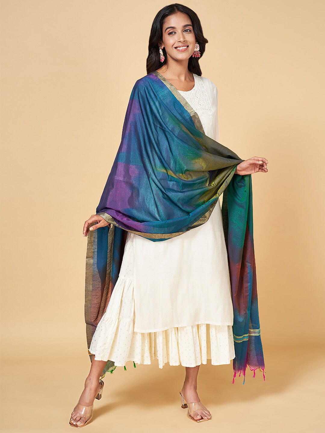 

RANGMANCH BY PANTALOONS Abstract Printed Dupatta with Zari, Green