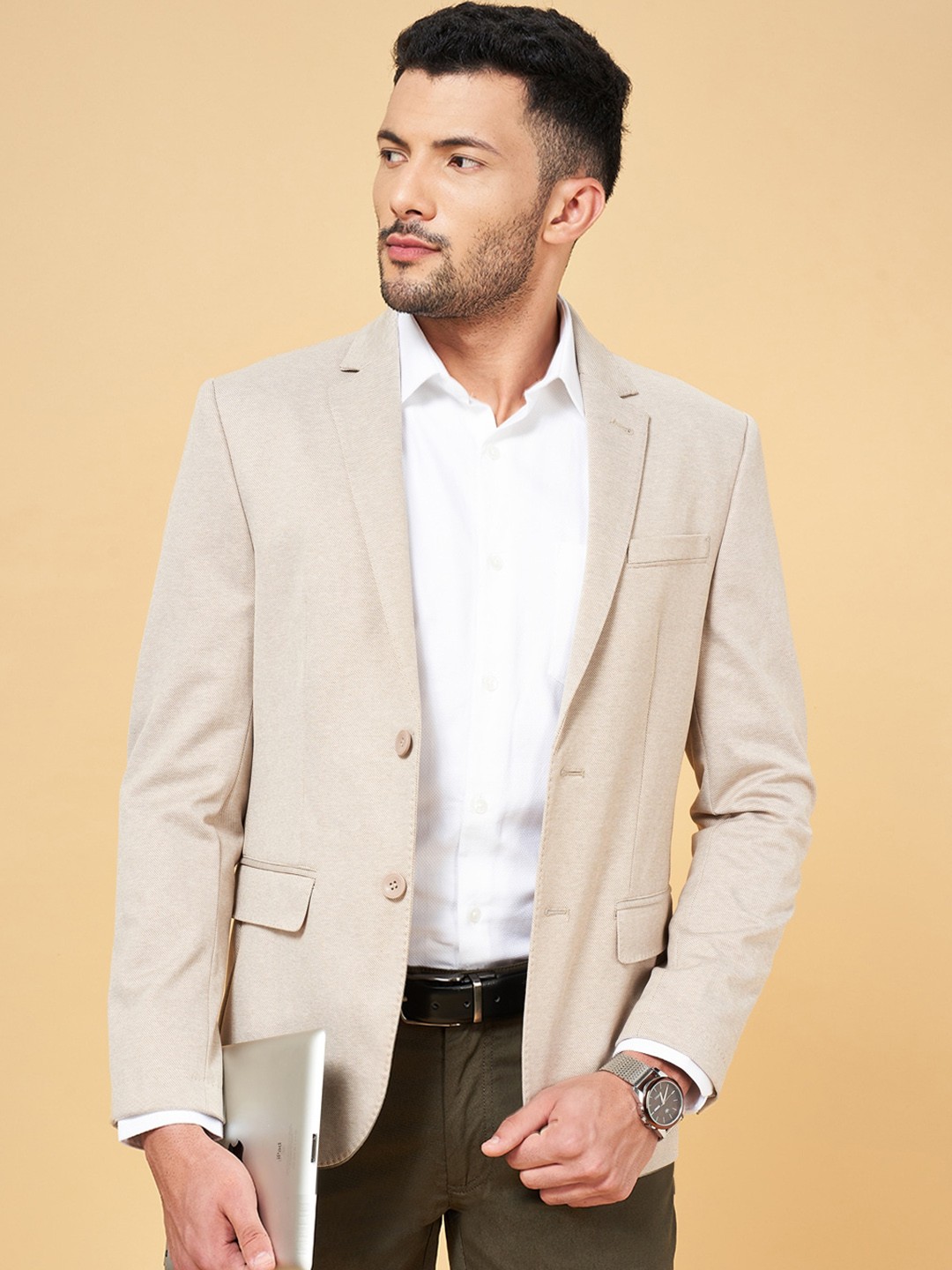 

BYFORD by Pantaloons Men Tailored Single Breasted Casual Blazer, Beige